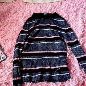 Pink gray and white striped Long sleeve shirt